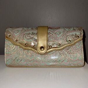 Vintage Frankie & Johnnie pink blue gold lame clutch Y2K